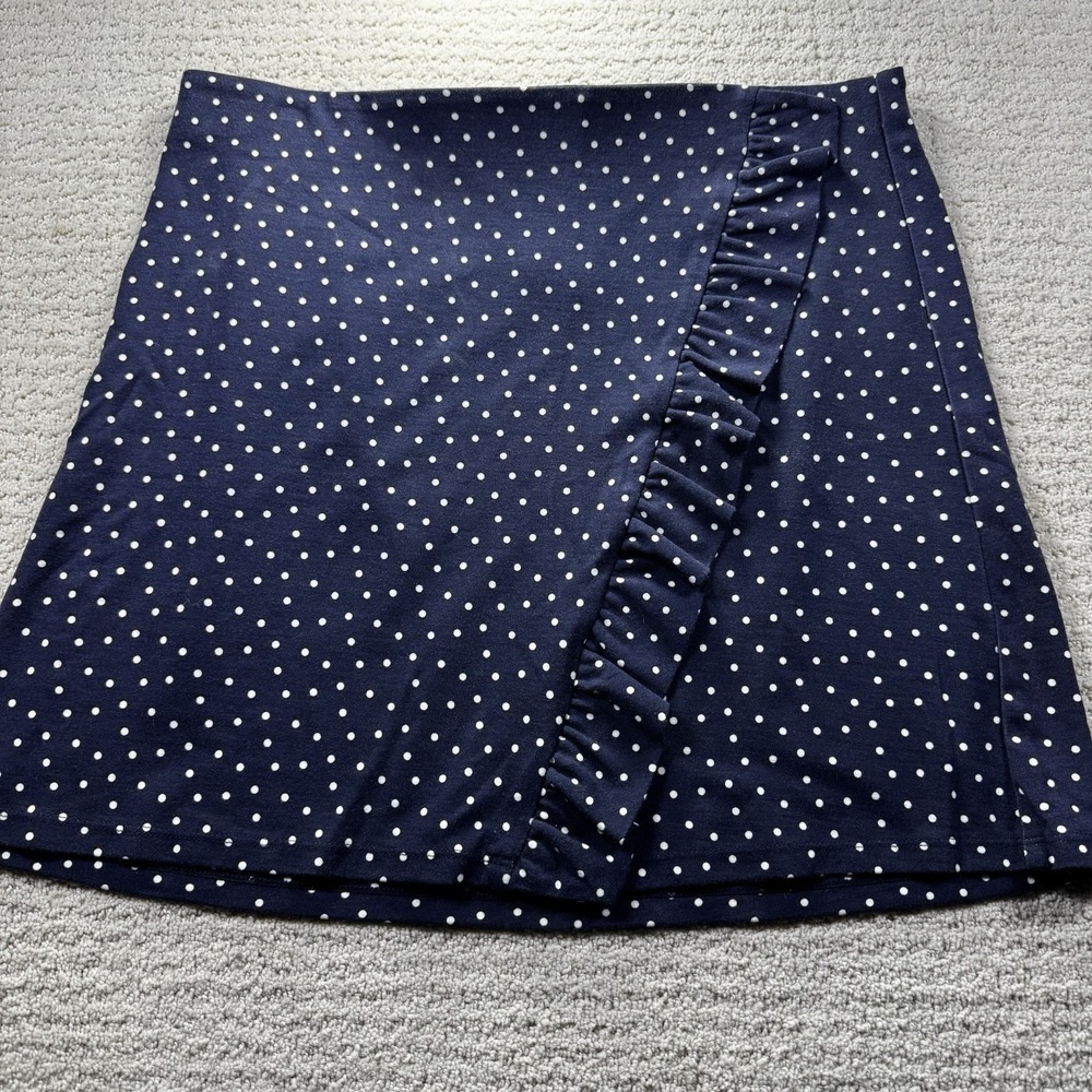 NWT LOFT Polka Dot Ruffled Wrap Effect Skirtโ in Dark Blue SIZE LARGE